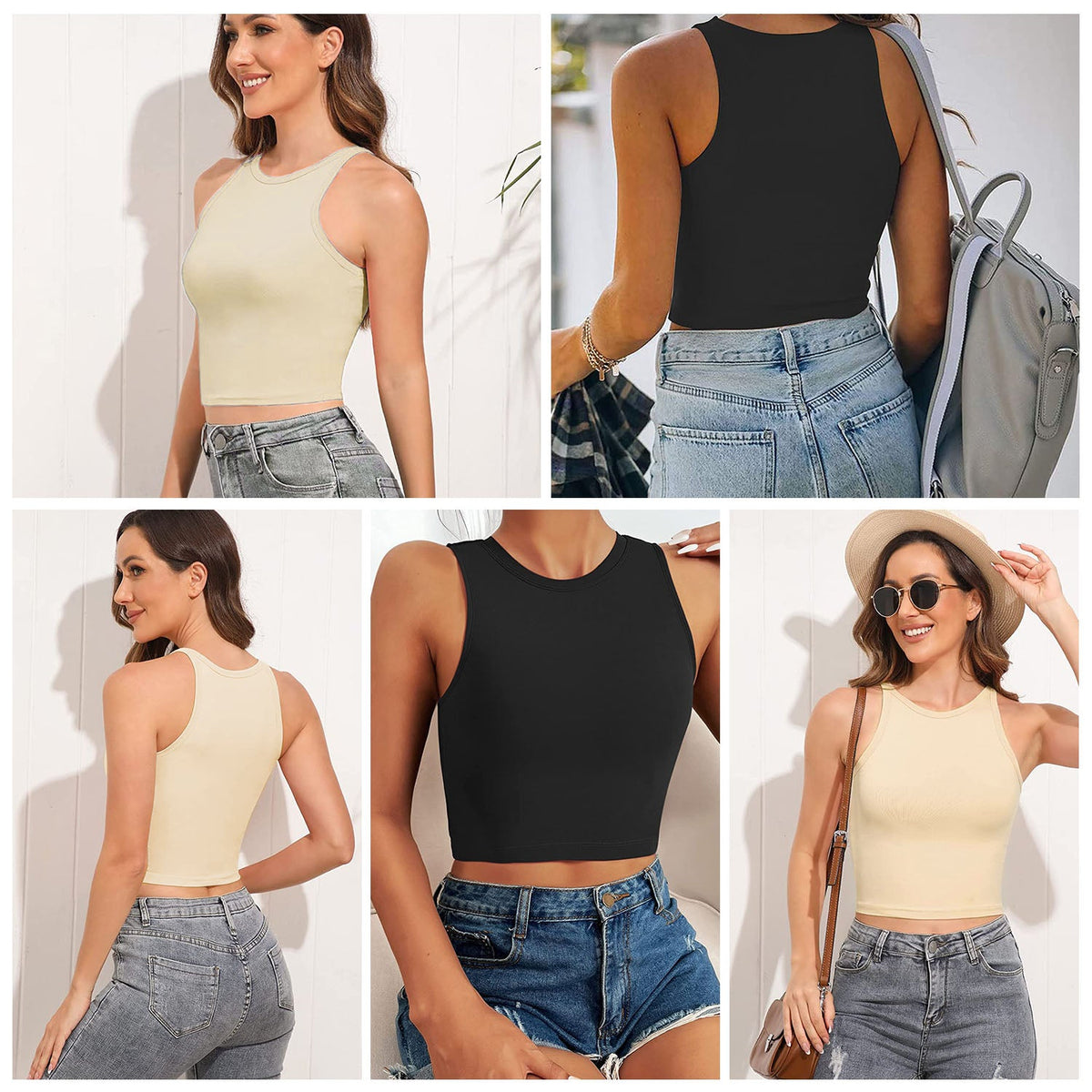 Women Sleeveless Cropped Tank Top High Neck Crop Racer Back Workout Top Machine Washable Summer S M L XL 2XL