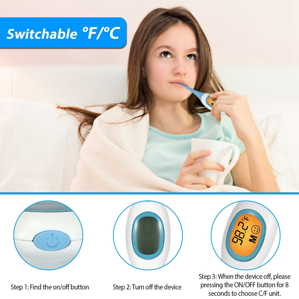 Oral Thermometer Body Thermometer Oral Rectal Underarm Temperature Thermometer C/F Switchable Accurate Fast Temperature Reading Fever Thermometer for