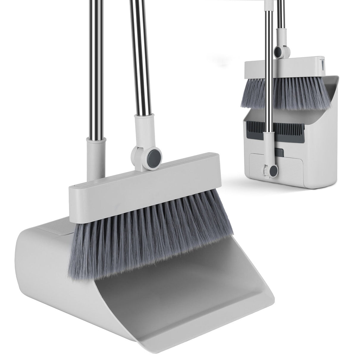 Broom And Dustpan Combo Set With Squeegee Stainless Steel Handle 4 In 1 Upright Standing Broom And Dust Pan For Indoor Outdoor Garage Kitchen Room Off