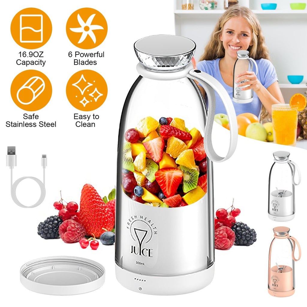 2-in-1 16.9OZ Portable Fruit Blender Electric Rechargeable Juice Cup for Shakes Smoothies Juice Personal Fruit Mixer with 6 Blades