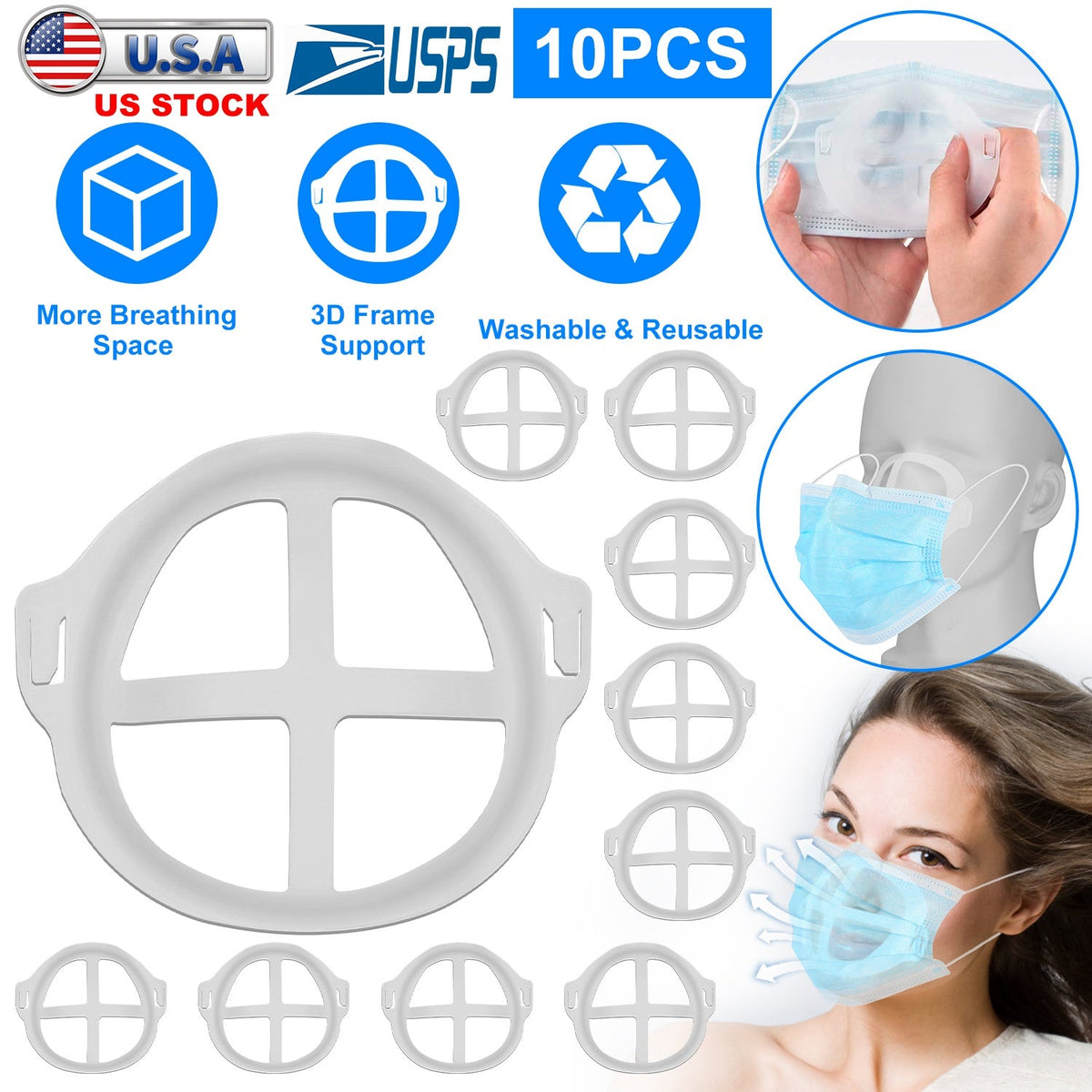 10Pcs 3D Mask Bracket Comfortable Breathing Mouth Mask Inner Support Frame Washable Reusable Mask Holder Stand
