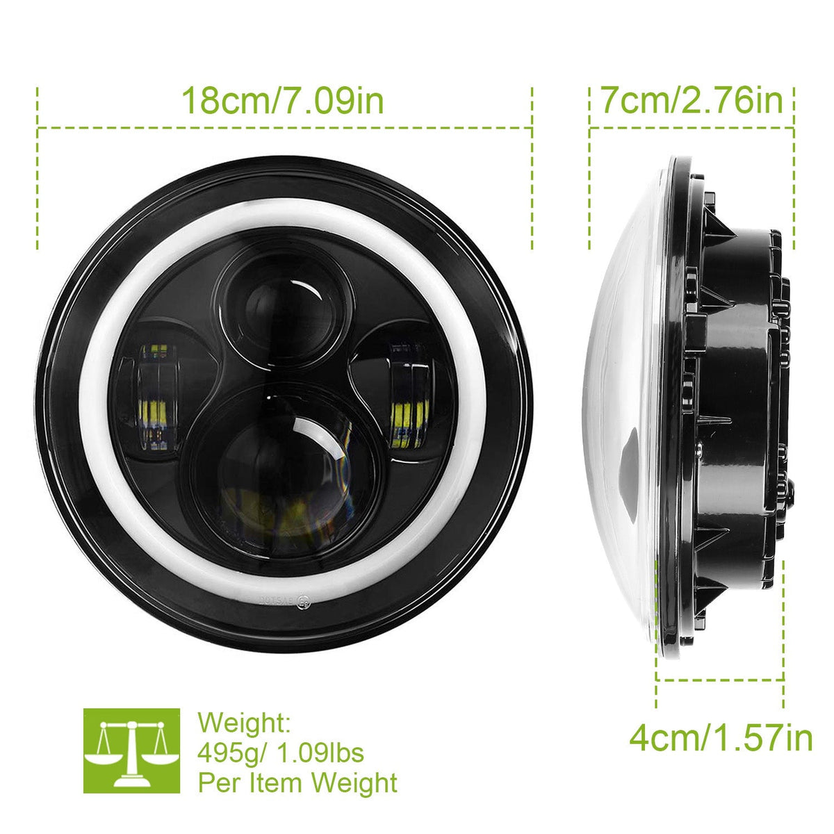 2 X 7" 6000LM Round LED Headlight Halo Angel Eyes for Jeep Wrangler TJ JK CJ w/H4 to H13 Adapter Plug and Play
