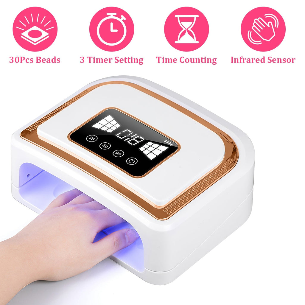 120W LED UV Nail Lamp with 3 Timer Setting Auto Sensor Rechargeable LED Gel Nail Dryer for Fingernail and Toenail Fast Polish Curing for Salon Home Pr