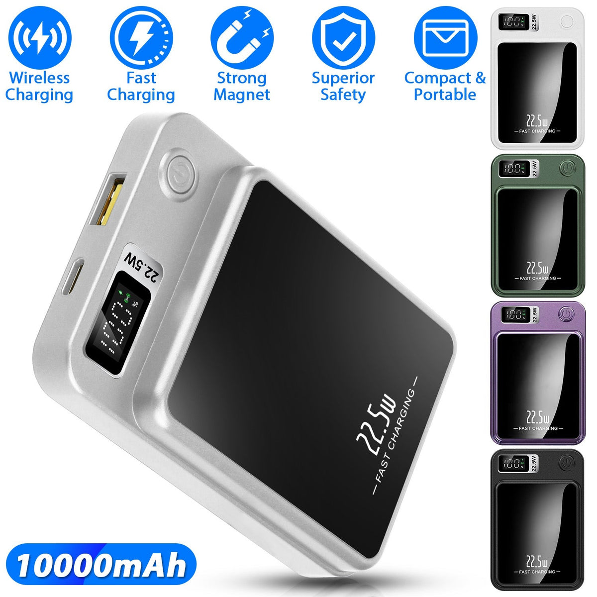 2 In 1 Magnetic Wireless Power Bank 10000mAh PD20W Fast Charger MagSafe Wireless Power Bank Fit for IOS Phones IOS Phone 14 Series And More