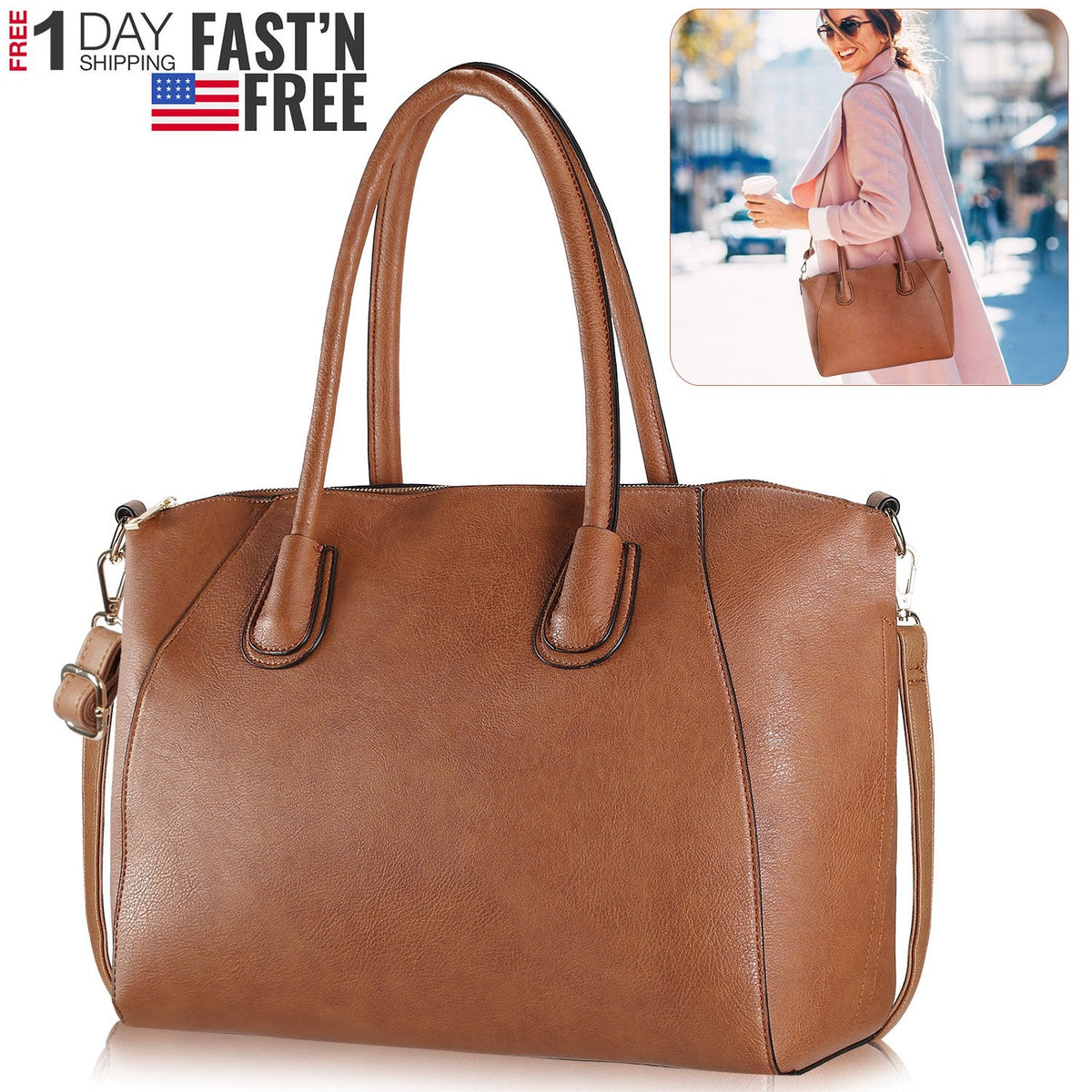 WomenÕs Soft Leather Handbag Tote Bags Large Shoulder Crossbody Bag 7 Cells Zipper Purse Handle Bag Phone Book Cosmetic Case for Office Lady Student