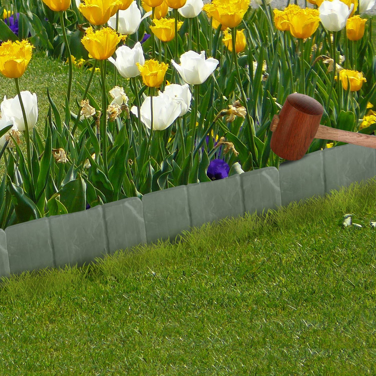 20 PCS Cobbled Stone Effect Plastic Garden Lawn Border Edging
