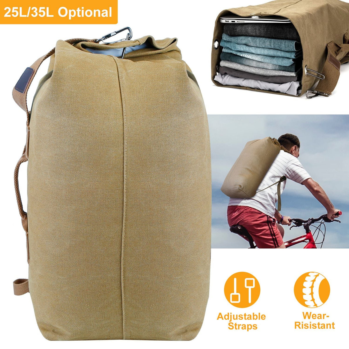Canvas Backpack Outdoors 25L Travel Laptop Bag Camping Hiking Tactical Military Sport Bags