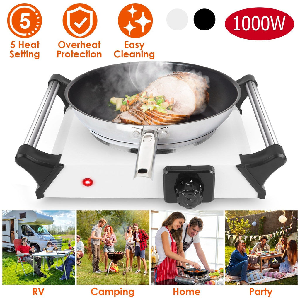 1000W Electric Single Burner Portable Coil Heating Hot Plate Stove Countertop RV Hotplate with 5 Temperature Adjustments Portable Handles