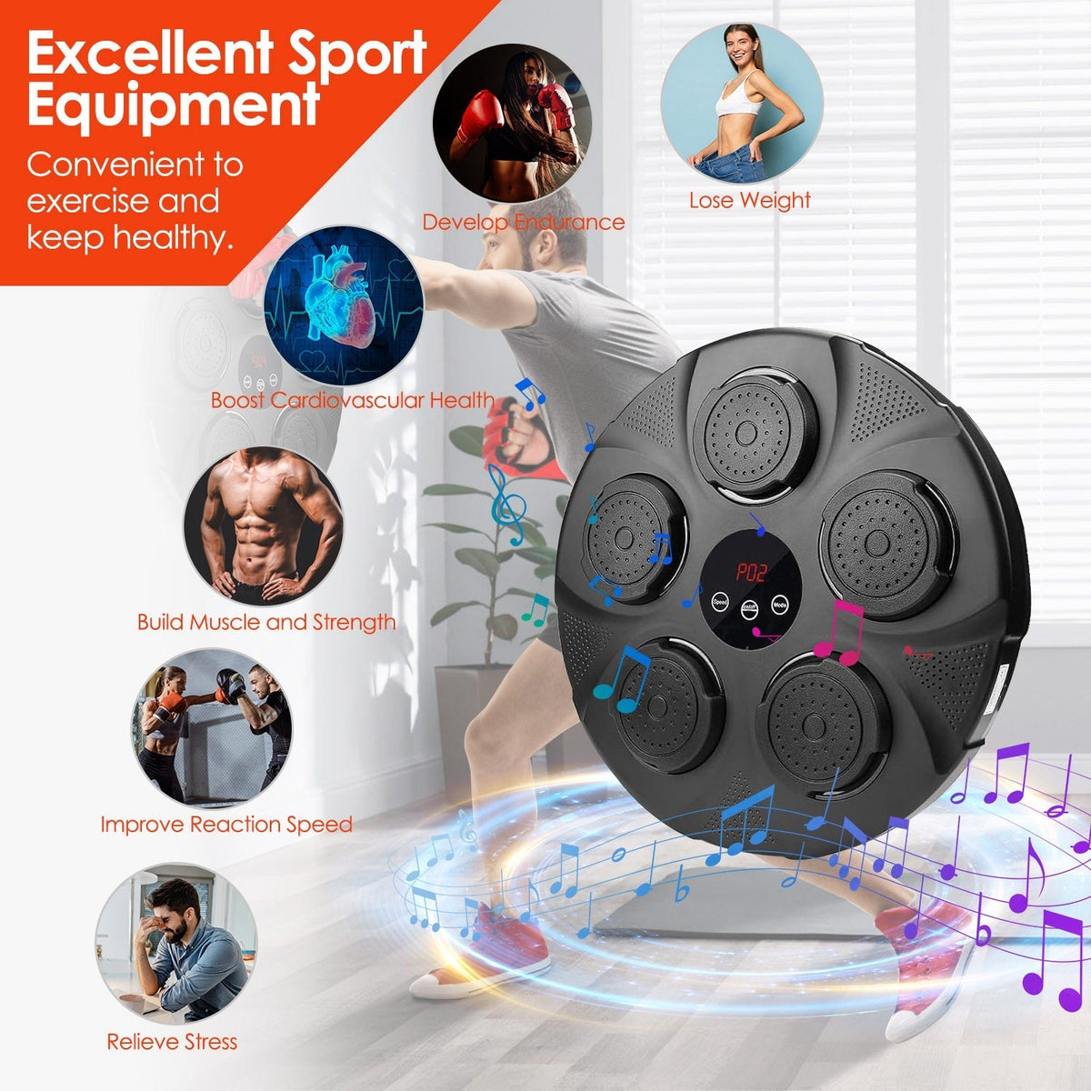 Music Boxing Machine Electronic Wall Target Punching Pad LED Lighted Sandbag Boxing Training Machine Exercise Equipment with Half Finger Adult Boxing