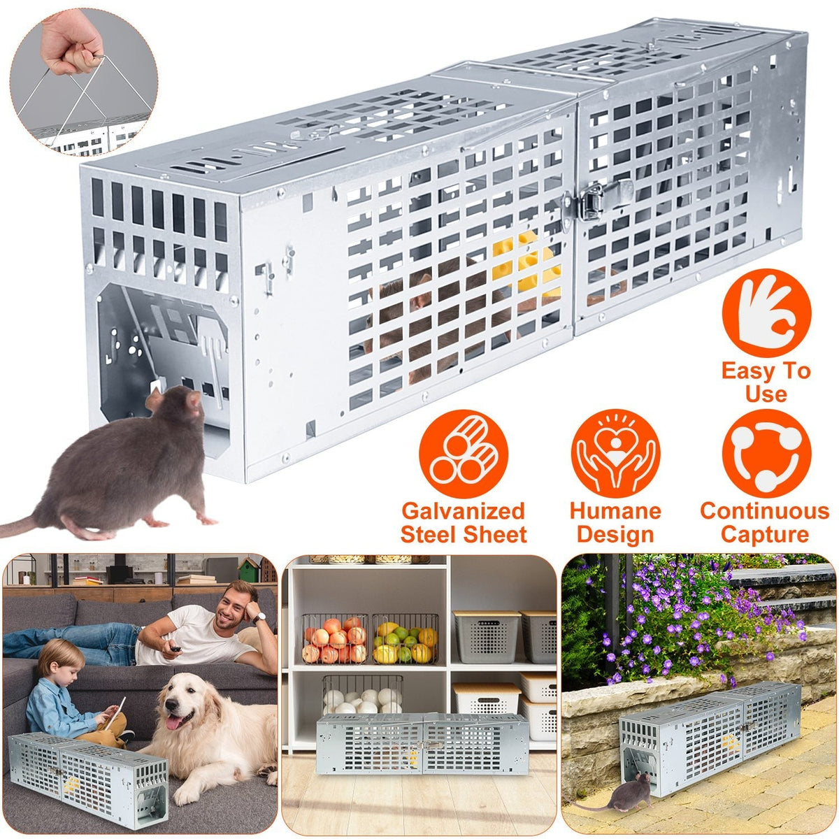 Double Door Humane Live Mouse Trap With One-Way Door Design Reusable Metal Rat Rodent Cage Continuous Capture Mouse Trap For Indoor Outdoor Use Catch