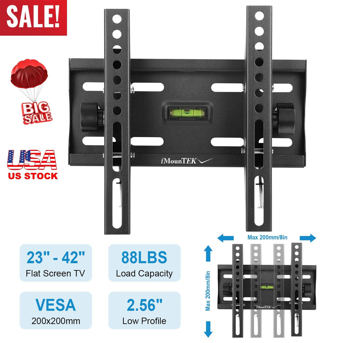 TV Wall Mount Bracket Tilt for 23"-42" LED/LCD/PLASMA Flat TV VESA 200x200mm