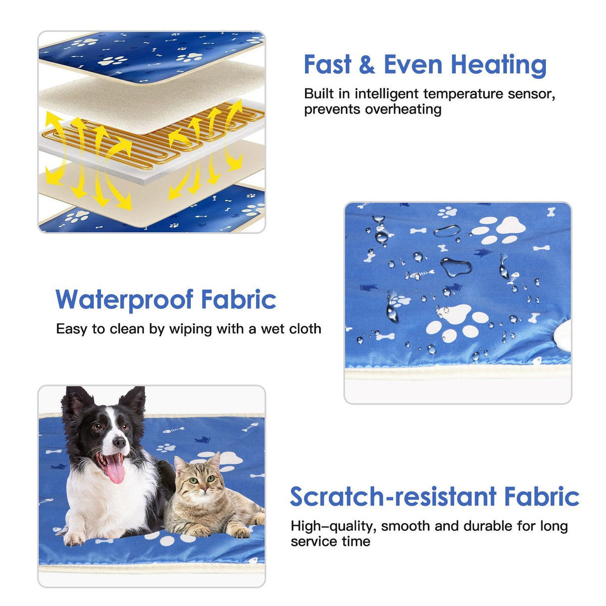Pet Heating Pad Electric Dog Cat Heating Mat Waterproof Warming Blanket with 86-141  Adjustable Temperature 0-12 Timer Digital Display Chewing-resista