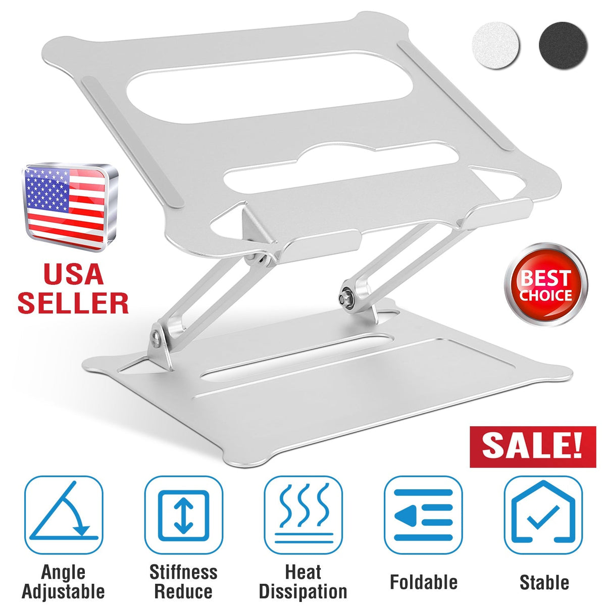 Laptop Stand Aluminum Angle Adjustable Computer Ergonomic Holder Riser Heat Vent Notebook Elevator For 10in-17in MacBook Pro 13 / 15