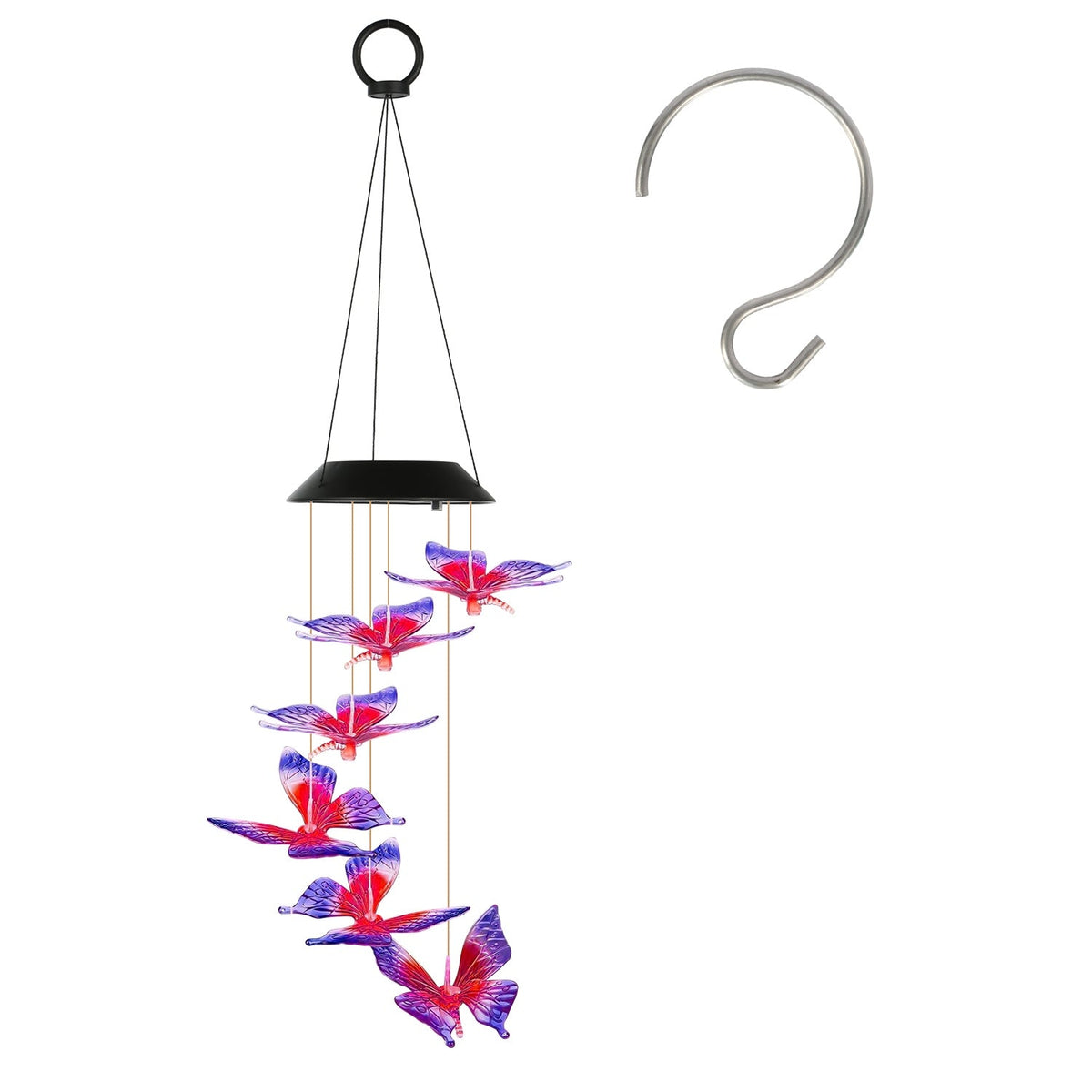 Solar Butterfly Wind Chime with Color-Changing LEDs