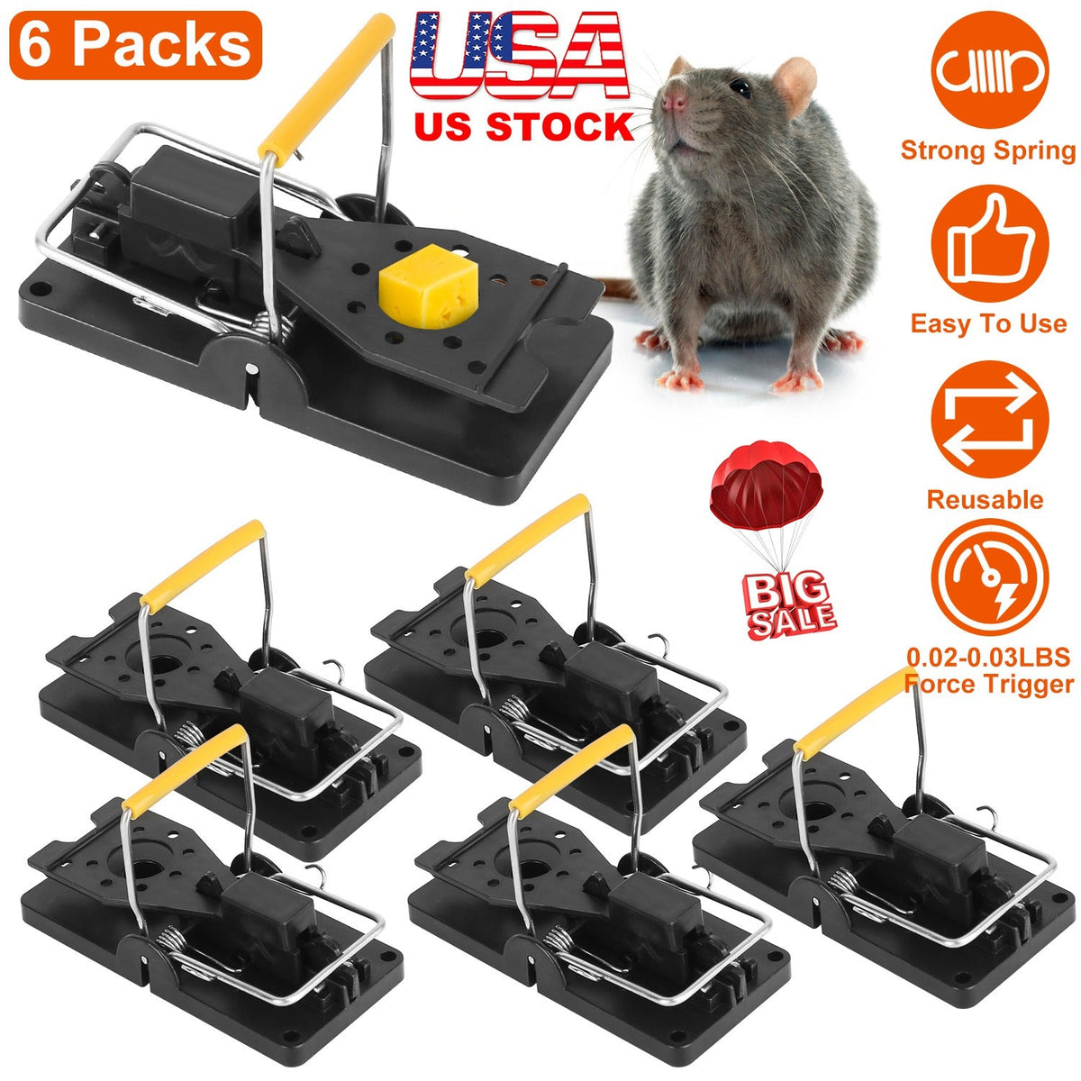 6Packs Mouse Traps Reusable Rat Rodent Killer Effective Pest Control Mouse Catcher Mice Snap Kill Trap