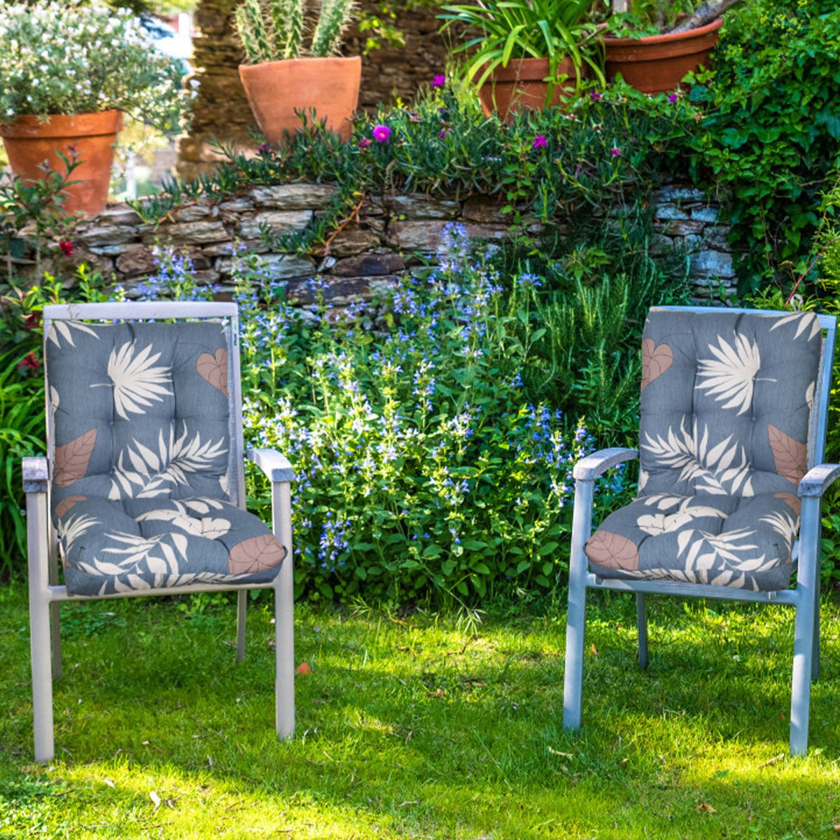 2Pcs Waterproof Rocking Chair Cushion Upper And Lower Back And Seat Sets with Non-Slip Ties Oxford Cloth Surface Polyester Filling Comfortable for Ind
