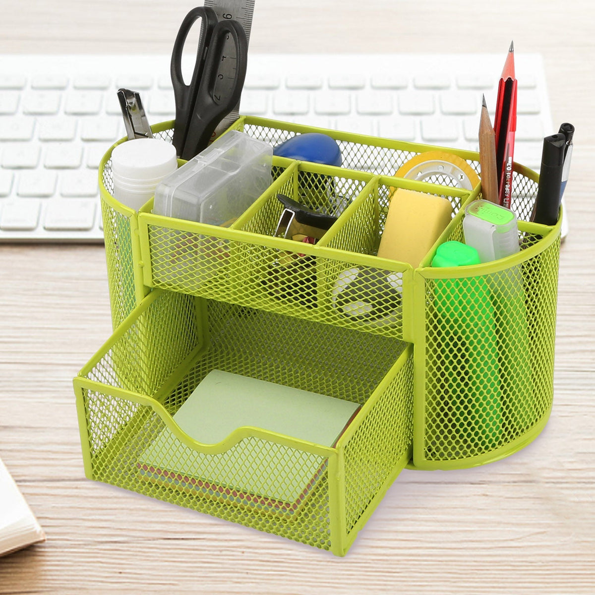 Metal Mesh Pencil Holders Desk Organizer w/9 Compartment Pen Holder Storage