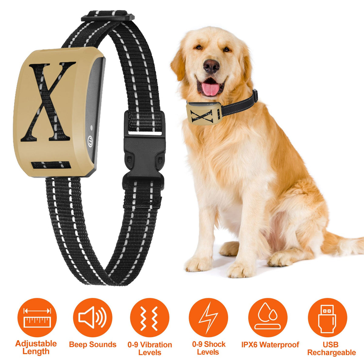 Electric Dog Collar Receiver Anti-Bark Dog Deterrent Training Collar with Beep Vibration Shock Modes for Dog Fence System