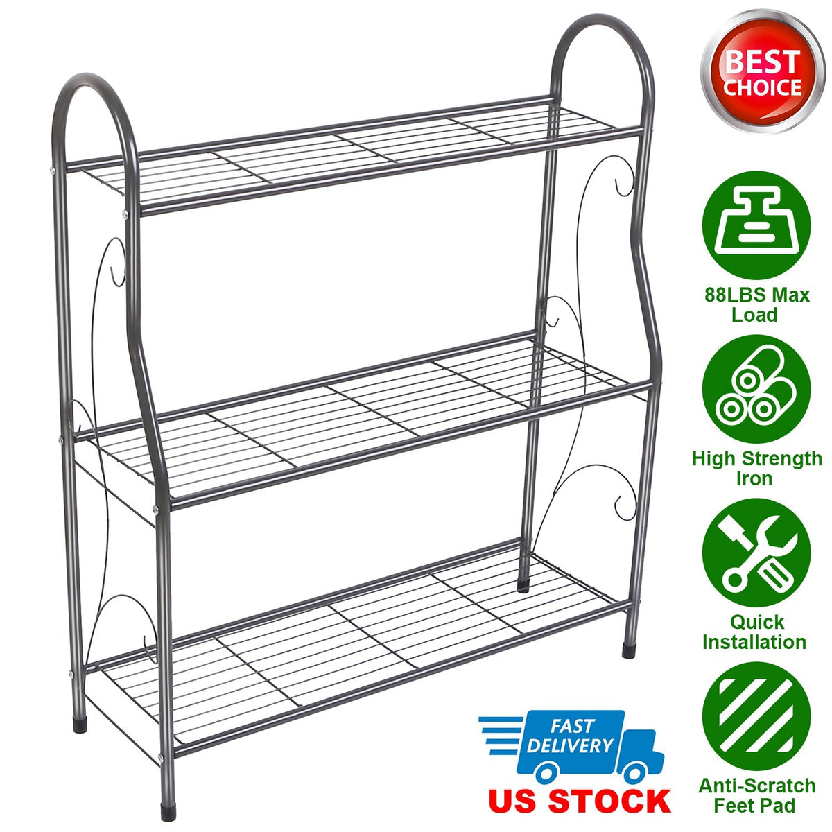 3 Tier Plant Stand Shelf Flower Pot Holder Display Rack 88LBS Utility Storage Organizer