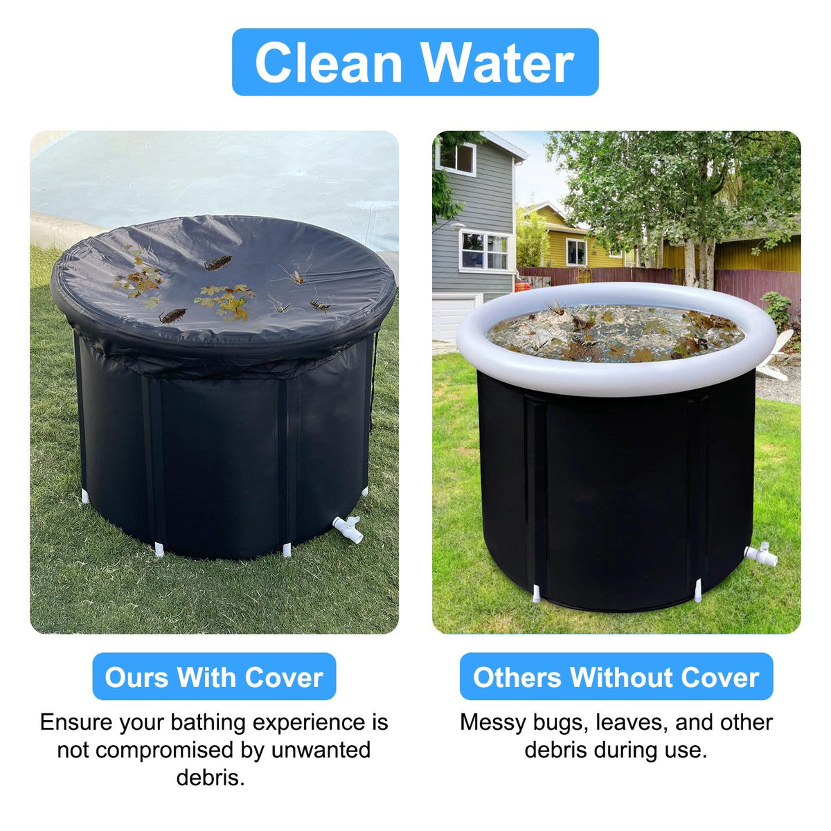 97Gal Large Size Ice BathTub with Cover for Adults Athletes Recovery Cold Water Therapy Outdoor Portable Cold Plunge Tub 660LBS Load Capacity 33.46x29