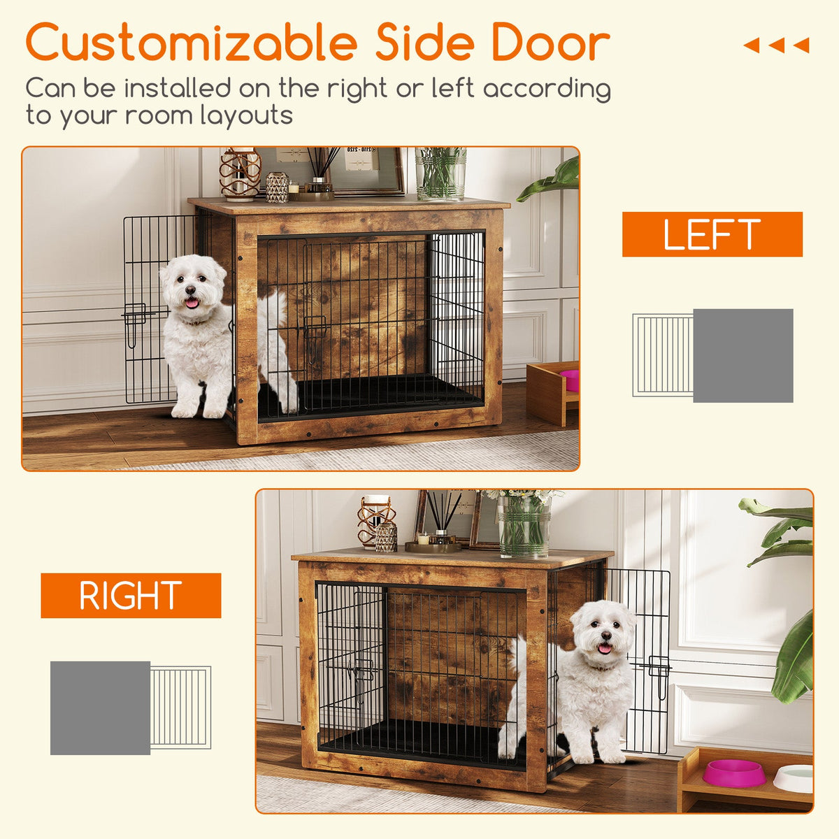 Dog Crate Furniture with Cushion and Double Doors for Small/Medium Dogs-33 Inches