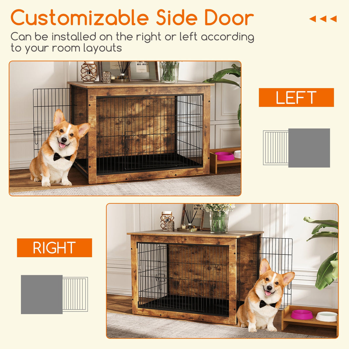 Dog Crate Furniture with Cushion and Double Doors for Small/Medium Dogs-37 Inches