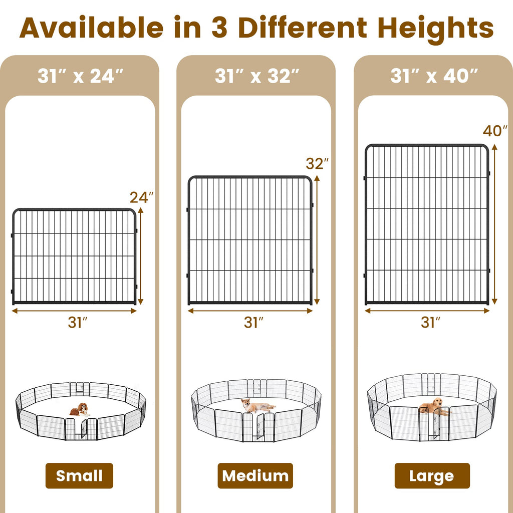16 Panel 24/32/40 Inches Height Dog Playpen with Lock and Large Door-24 inches