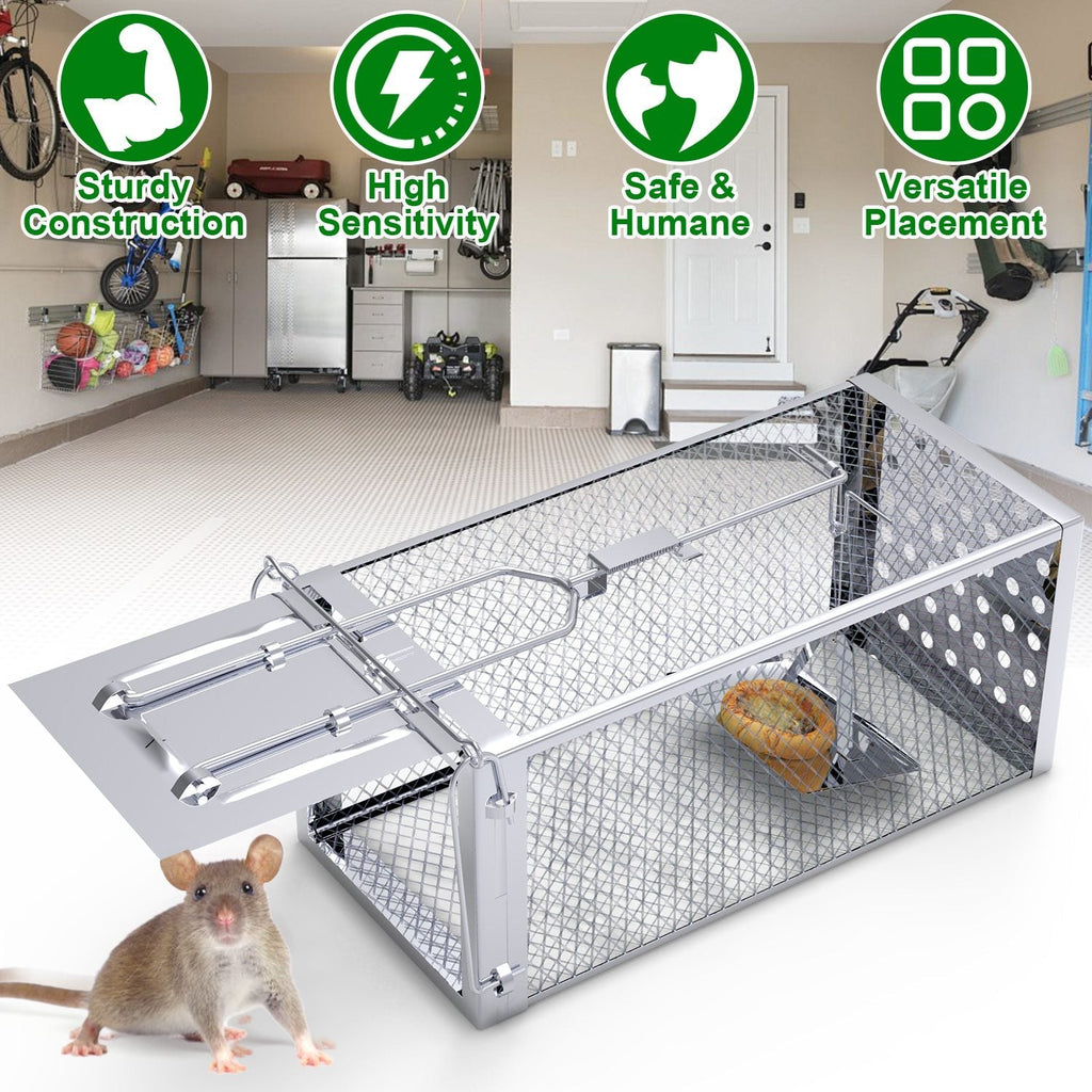 Single Door Rat Trap Cage Humane Rodent Trap Mouse Trap Indoor Outdoor for Small Rodents Mice Voles Hamsters