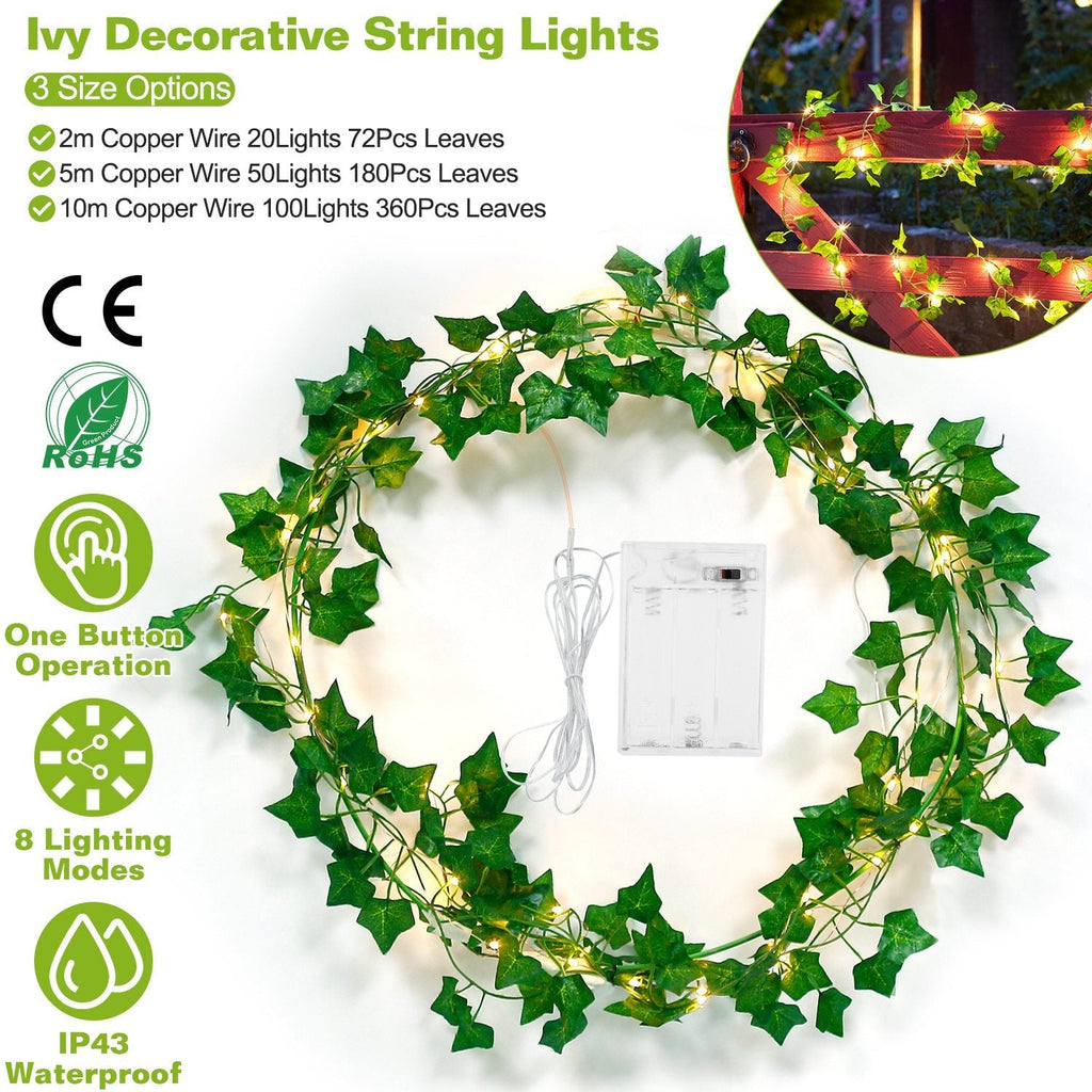 Artificial Ivy Battery Powered String Lights 360Pcs Leaves 100Pcs LED Beads Fake Leaf Fairy Lamps DIY Decorative Night Light For Wedding Kitchen Wall