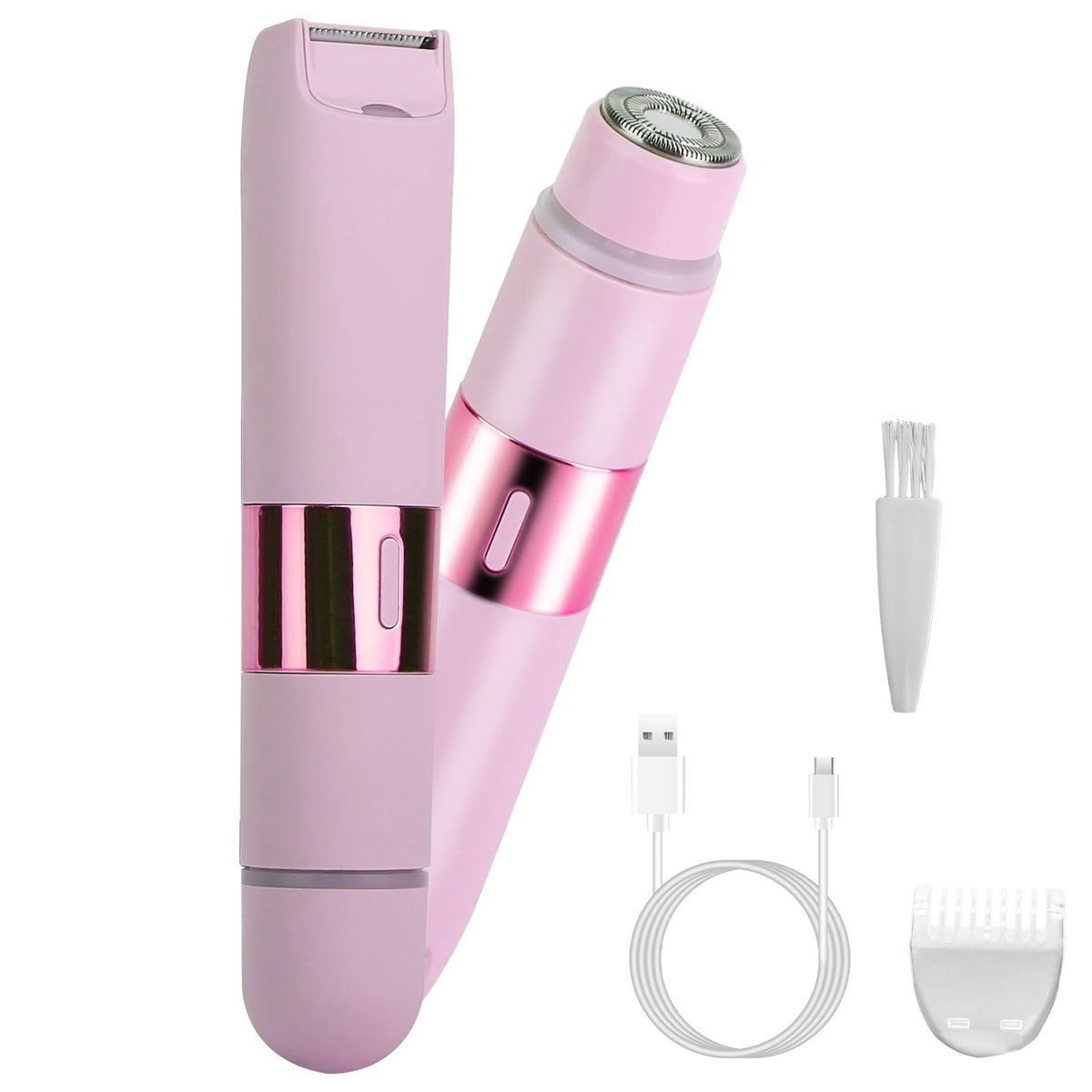 2 In 1 Bikini Trimmer for Women Dual Head Cordless Body Shaver IPX5 Waterproof Rechargeable Pubic Hair Razor Wet And Dry Use for Bikini Underarm Leg A