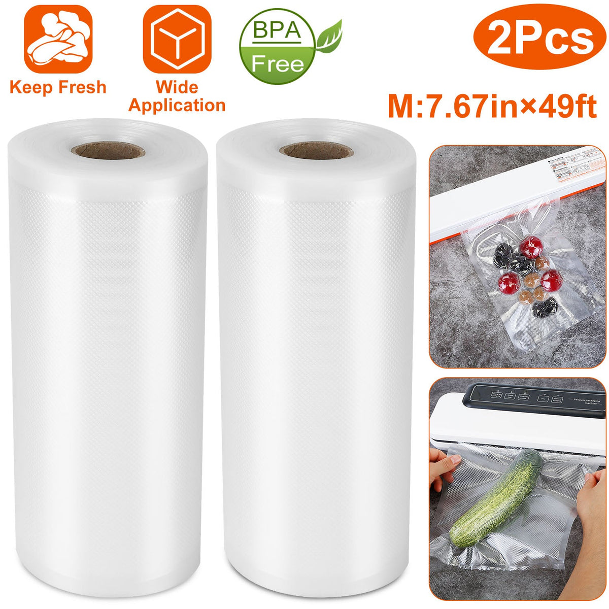 2 Rolls of Vacuum Sealer Bags 10.82inx49ft BPA Free Safe Vacuum Bags Keep Fresh Vacuum Machine (L)