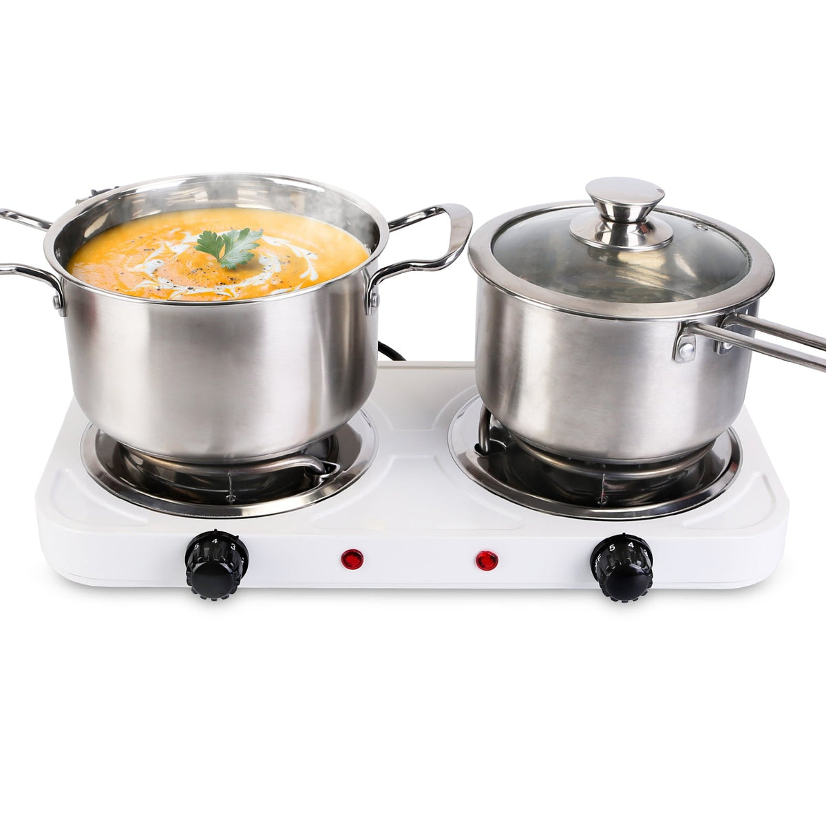 2000W Electric Double Burner Portable Coil Heating Hot Plate Stove Countertop RV Hotplate with Non Slip Rubber Feet 5 Temperature Adjustments