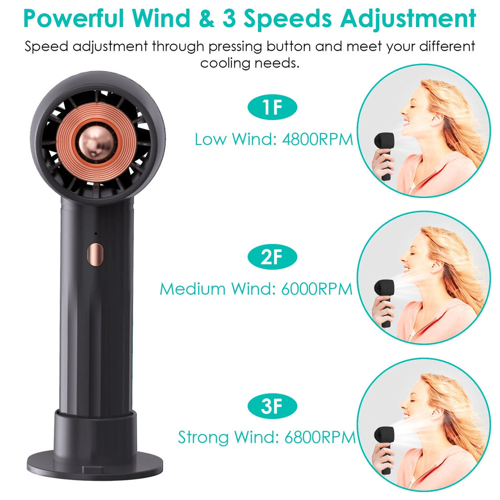 Portable Handheld Fan Rechargeable Pocket Personal Fan Quiet Desk Phone Holder Fan with 3 Speeds Removable Base for Commute Office Outdoor Indoor