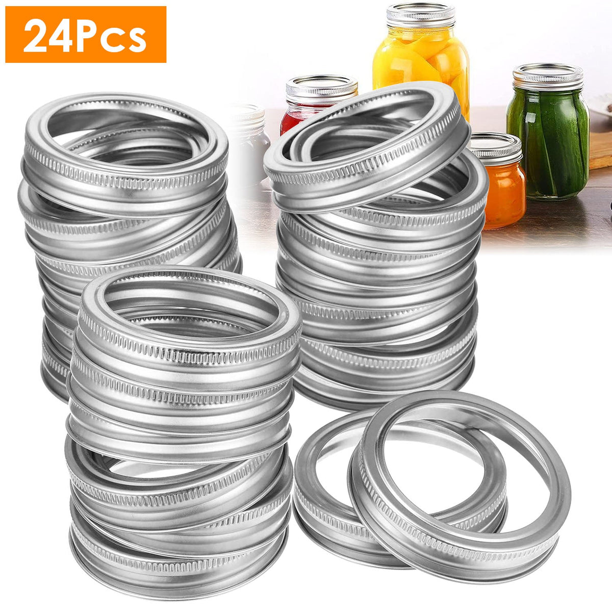 24 Pcs Regular Mouth Canning Jar Metal Rings Split-Type Jar Bands Replacement Fits For Ball Kerr Mason Jars