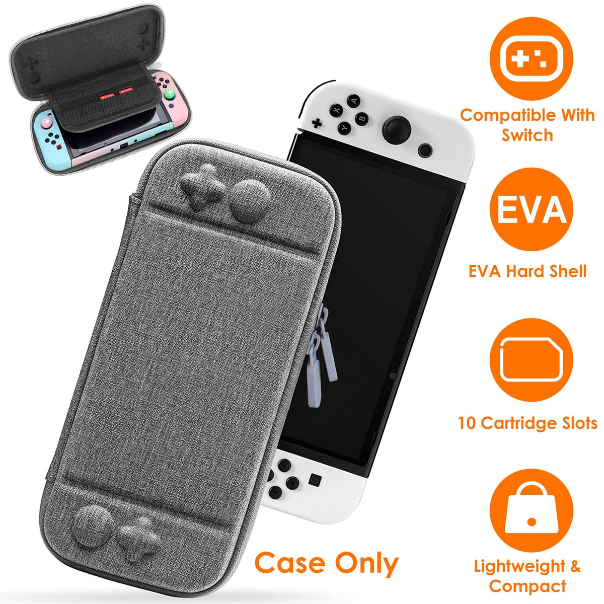 Carrying Case Compatible with Nintendo Switch EVA Hard Shell Console Storage  Bag Pouch Case w/ 10 Game Catridge Slots