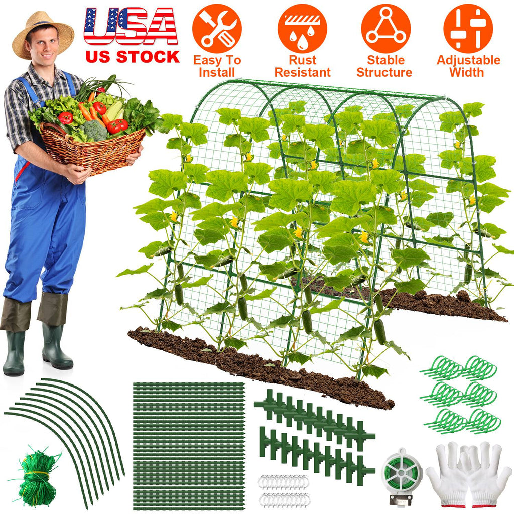 Cucumber Trellis for Raised Bed Arch Garden Trellis for Climbing Plants Vine Vegetables Fruit Flower Grape U-Shaped Frame with Climbing Net Tunnel Pla