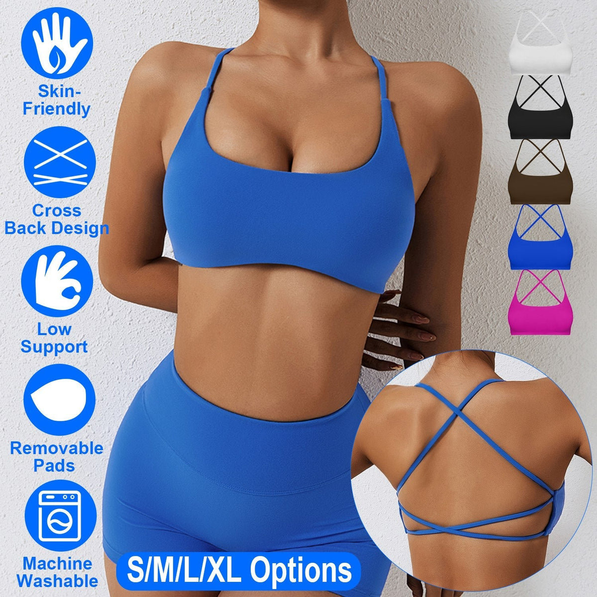 Women Cross Back Sport Bras Padded StrappyÊCrop Open Back Low Impact Bras SexyÊFitnessÊTank Tops with Removable Pads Thin Straps for Gym Yoga Workout