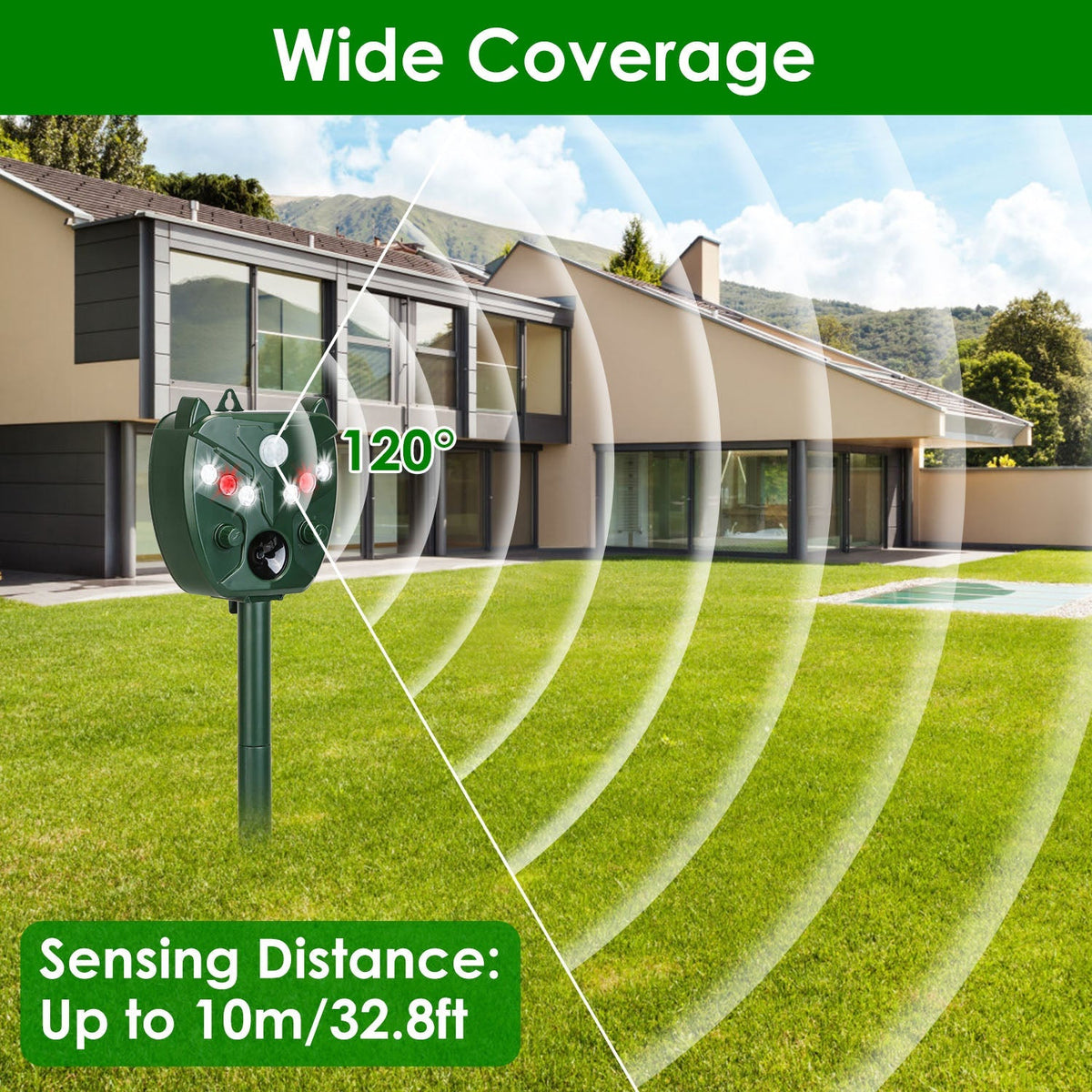 Ultrasonic Solar Animal Repeller Outdoor Mole Snake Squirrel Mouse Chaser Waterproof Bird Deer Dog Cat Deterrent with 5 Gears for Farm Garden Yard