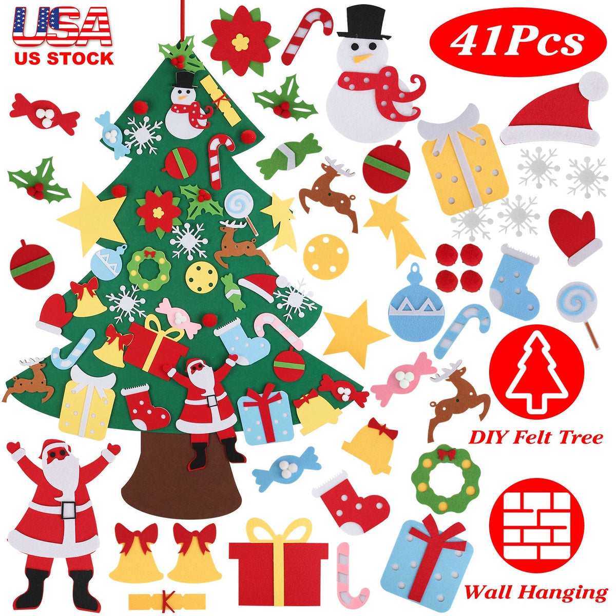 DIY Felt Christmas Tree with 41 Ornaments