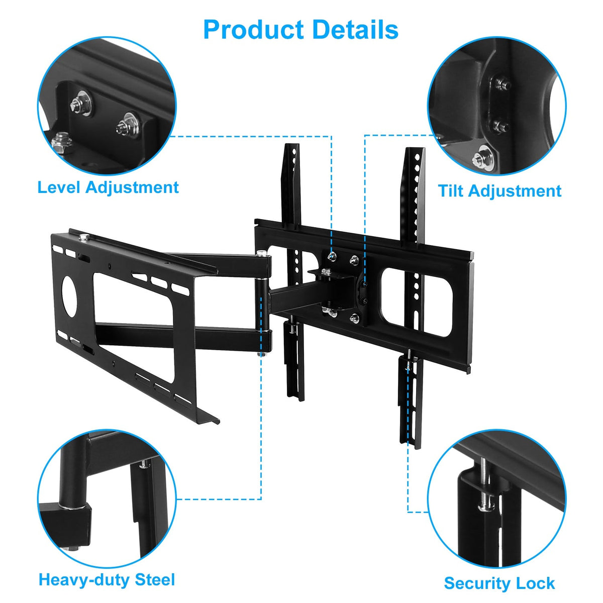 TV Wall Mount Swivel Tilt Full-Motion Articulating Wall Rack For 32in-55in TVs 99lbs Max Bearing Support VESA Up To 400x400mm