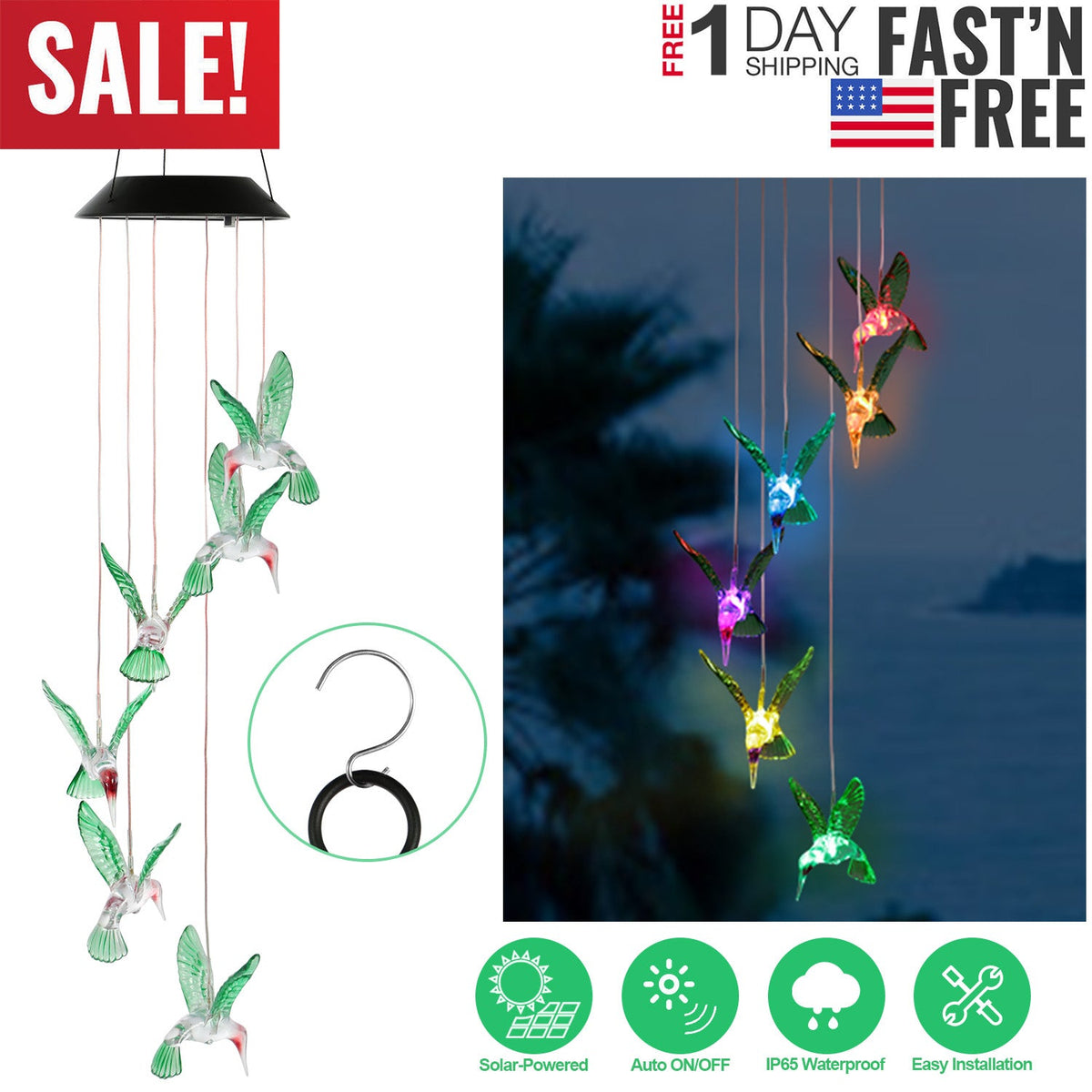 Solar Hummingbird Wind Chime Lights