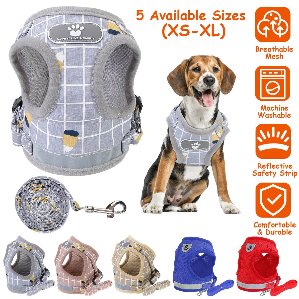 Pet Mesh Harness Dog Leash Set Reflective Chest Strap Adjustable Puppy Vest For Puppies Breeds Dogs Cats Walking Outdoor