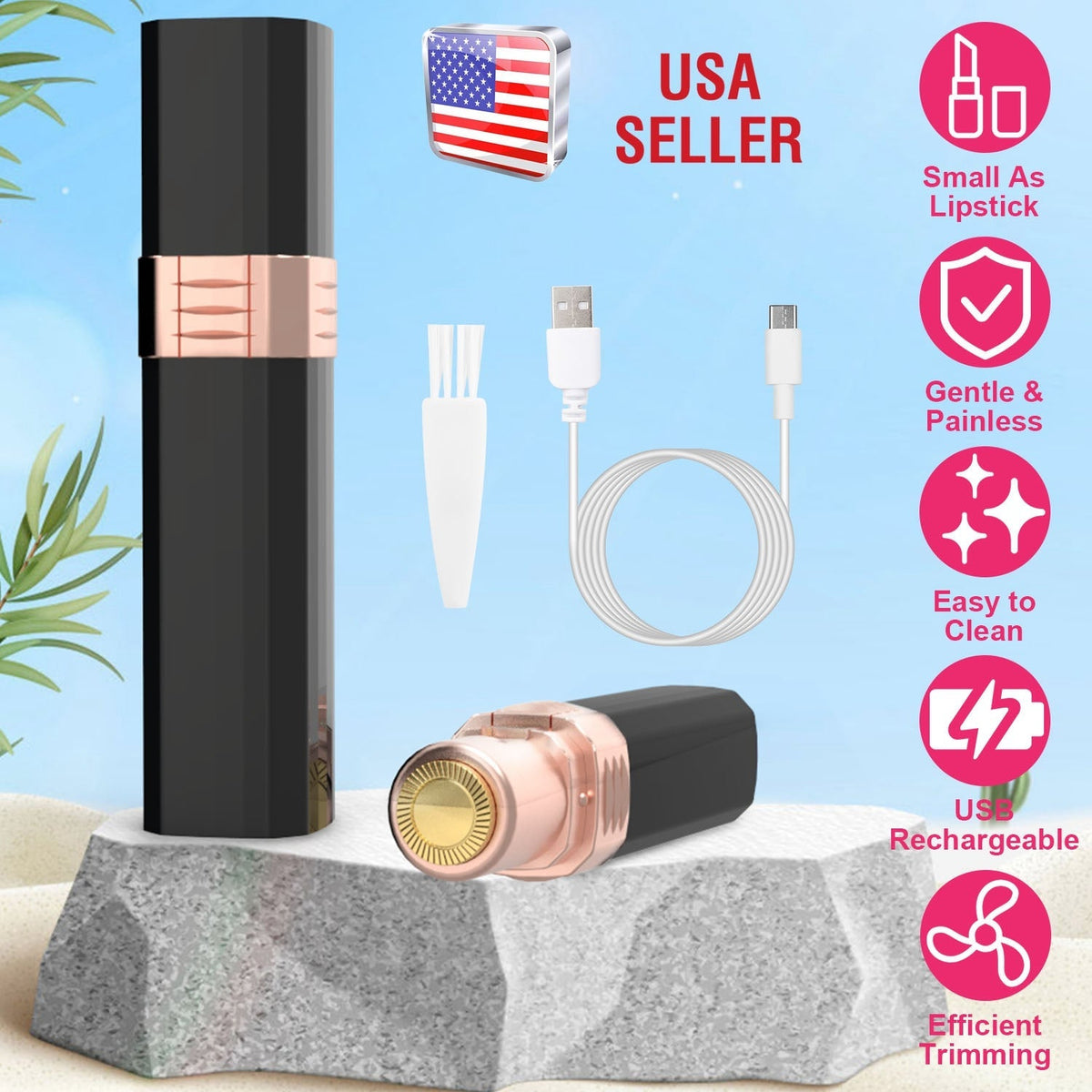 Flawless Facial Hair Remover Painless Facial Hair Epilator USB Rechargeable Women\'s Face Shaver with LED Light for Lip Chin Arms