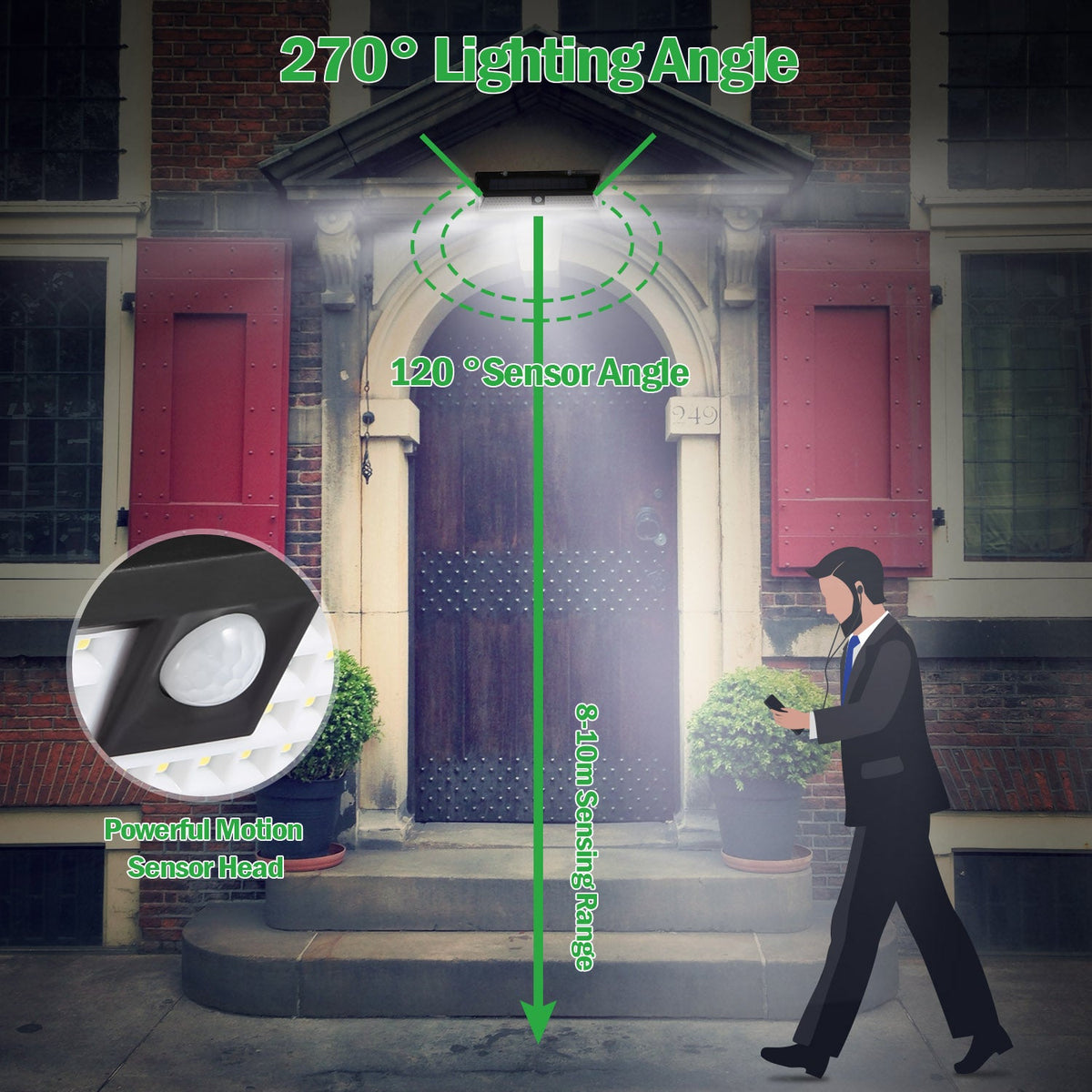 Solar Lights 118 LEDs Solar Wall Light Outdoor Motion Sensor Lamp IP65 Waterproof 120¡ Sensing 270¡Wide Lighting Angle for Garage Garden Pathway