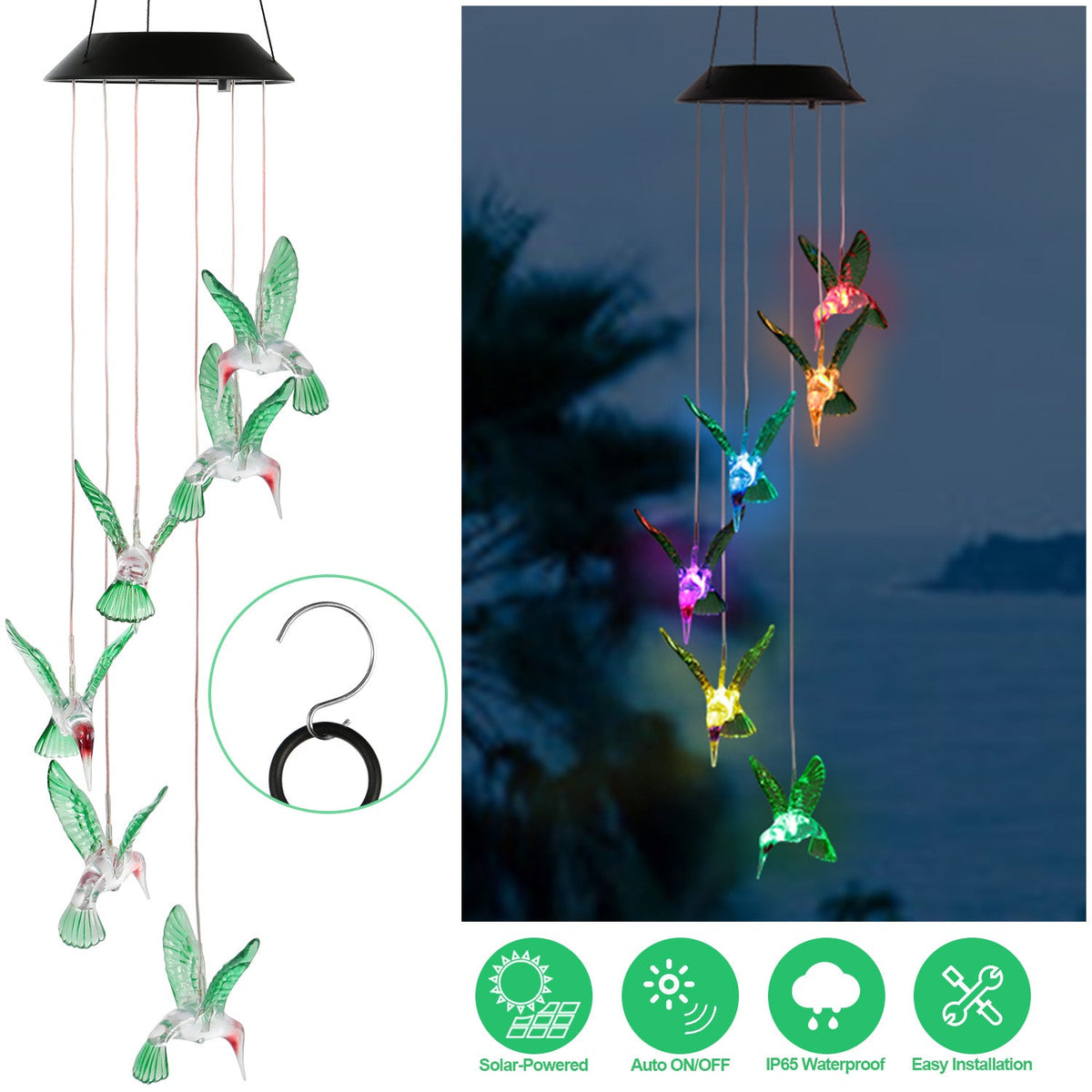 Solar Hummingbird Wind Chime Lights