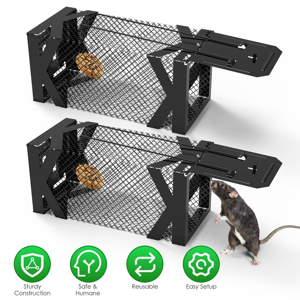 2PCS Humane Mouse Traps – Reusable Live Catch & Release Cages