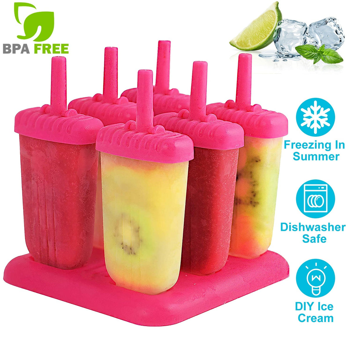 6Pcs Popsicle Molds Reusable Ice Cream DIY Ice Pop Maker Ice Bar Maker Plastic Popsicle Mold For Homemade Iced Snacks