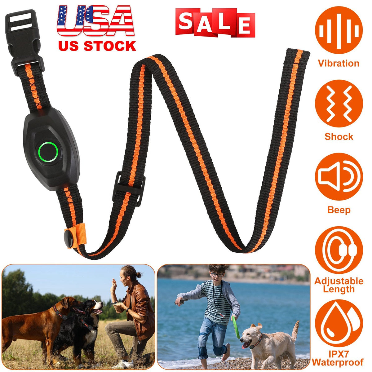 IPX7 Waterproof Electric Dog Training Collar Rechargeable Receiver Beep Vibration Shock for small Medium Large Dogs