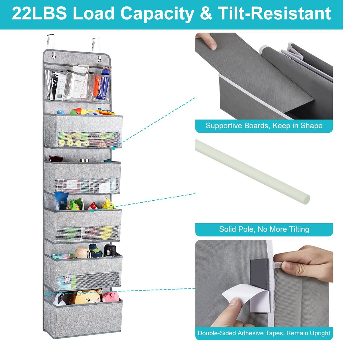 2Pcs Over The Door Organizer 6 Tier Hanging Basket Detachable Behind Door Hanging Pantry Tilt-Resistant for Bathroom Bedroom