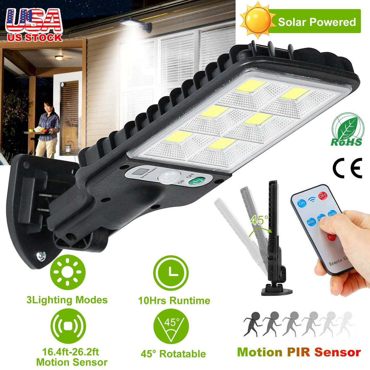 Solar Wall Light Outdoor 30 COB Beads PIR Motion Sensor Remote Control Wireless Lamps IP65 Waterproof Lighting For Garage Front Door Garden Pathway